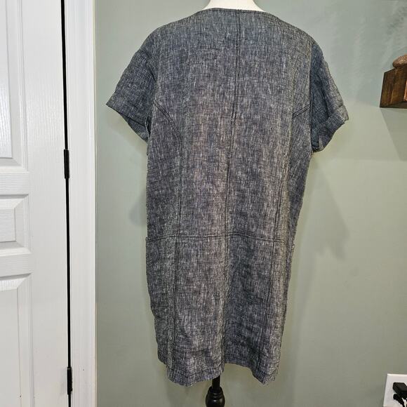 Free People Endless Shore Large 100% Linen Gray Short Sleeve Mini Shift Dress - Picture 8 of 9
